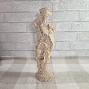 Vintage Asian Carved Soapstone Woman w/ Birds Statue Figure 14" Mexico